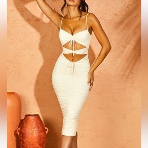 Oh Polly CALLISTO Cut Out Midi Dress in Ivory